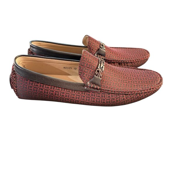 Royal Shoes Other - Royal Shoes Mens Loafer Moccasin Driving Burgundy Black Geo Casual Size 13